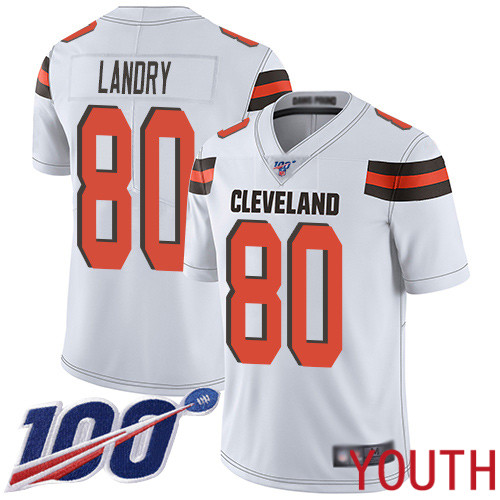 Cleveland Browns Jarvis Landry Youth White Limited Jersey #80 NFL Football Road 100th Season Vapor Untouchable->youth nfl jersey->Youth Jersey